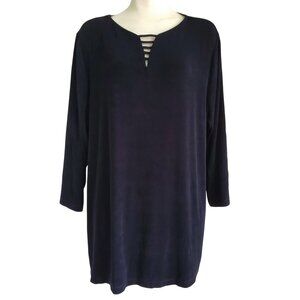 Chico's Travelers Lattice detail neckline Black Slinky Loose Fit Tunic Sz 4 XXL